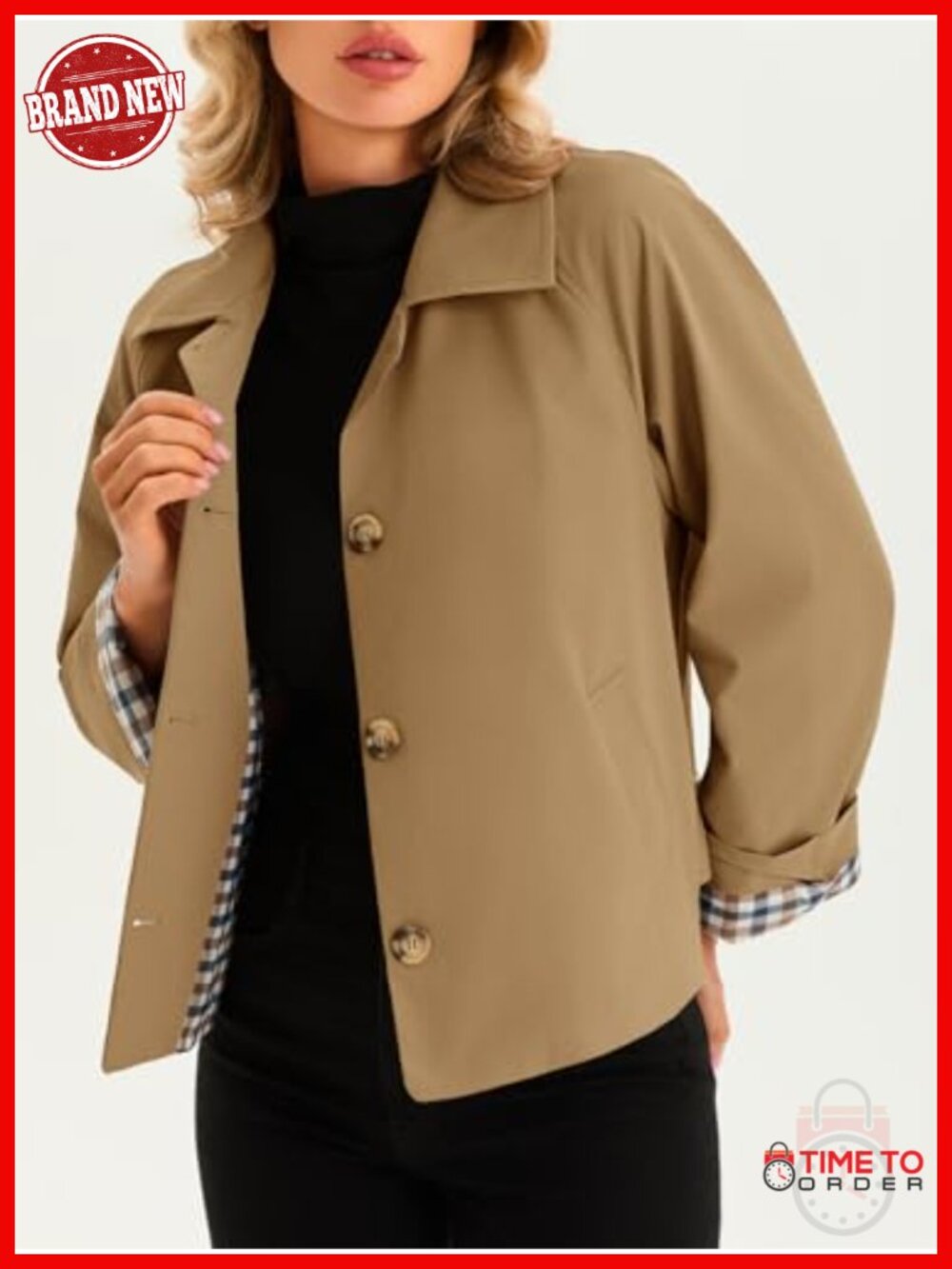 Womens Cropped Trench Coat Lightweight Windbreaker Single Breasted Jacket Fall - Picture 4 of 6